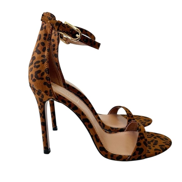 Topshop Leopard Print Stiletto Heels Ankle Strap Brown and Black Size 7.5 UNWORN - Picture 1 of 15